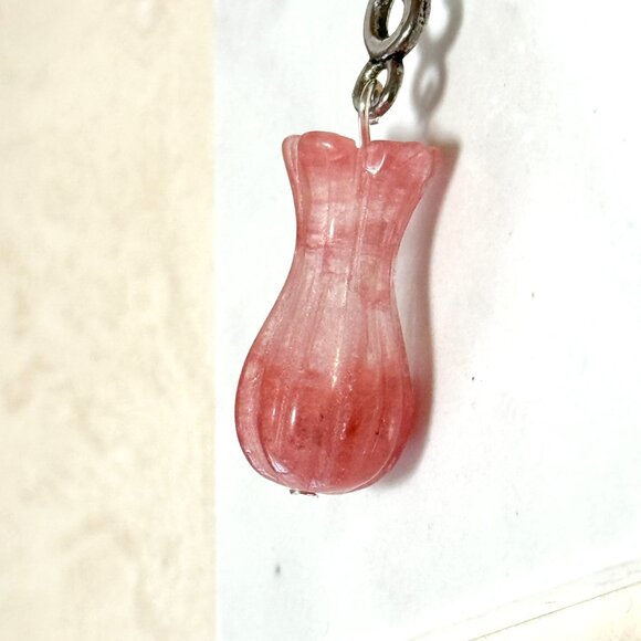 2/$20, Cherry Quartz Flower Bud Lariat Cord Necklace - Picture 6 of 11
